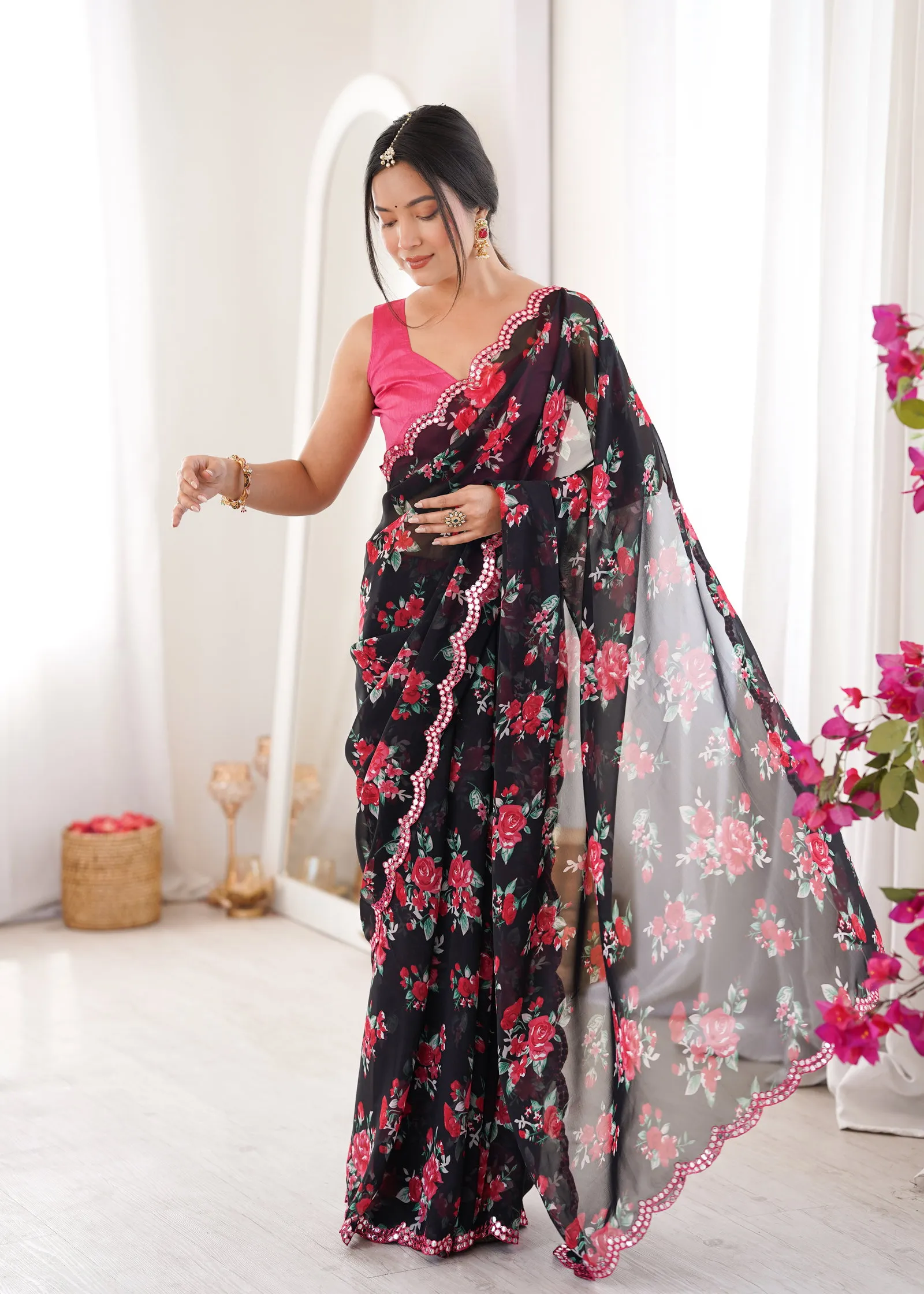 Jainam Vol 1 Heavy Georgette Floral Printed Saree Collection