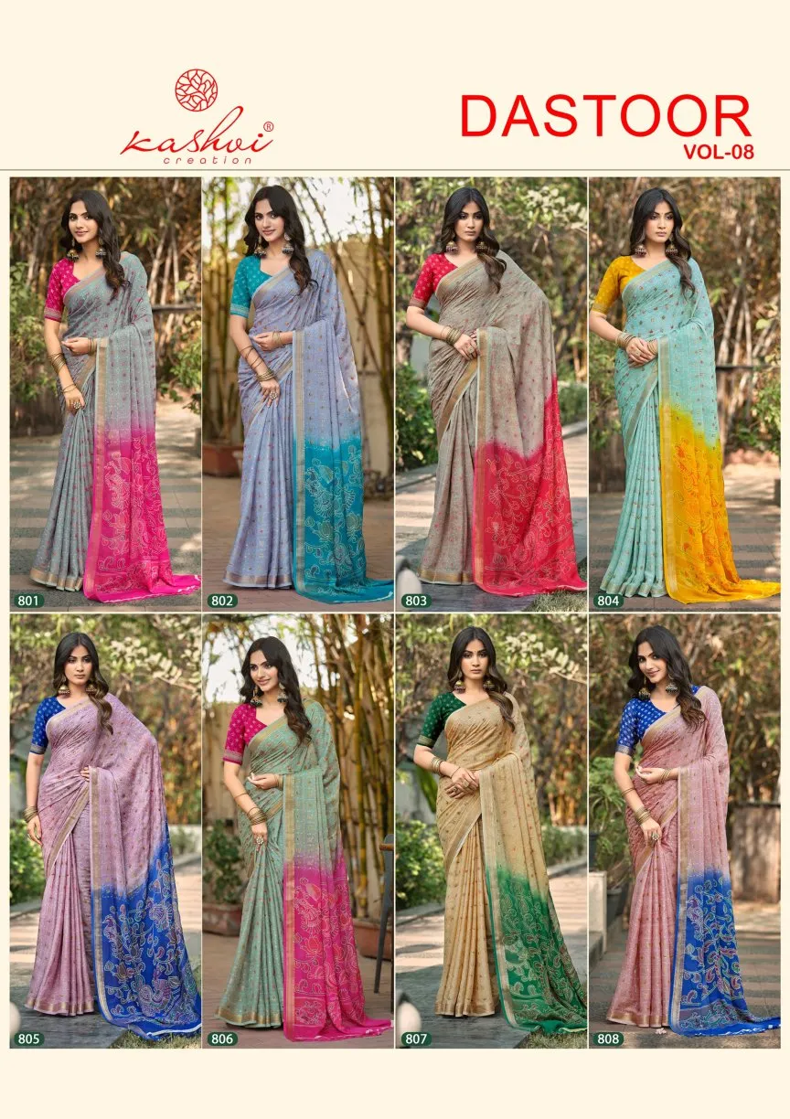 Kashvi Dastoor Vol 8 Viscose Bright Moss Foil Casual Wear Saree Collection