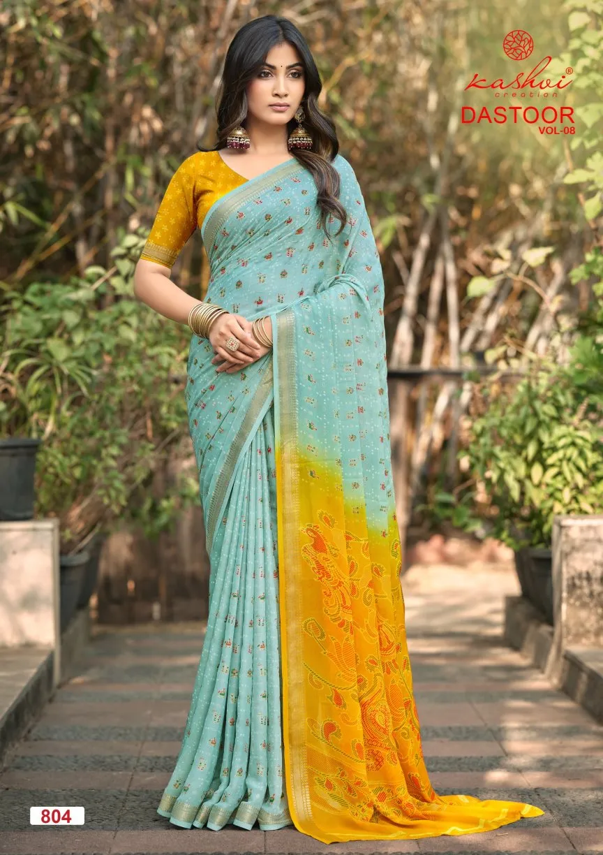 Kashvi Dastoor Vol 8 Viscose Bright Moss Foil Casual Wear Saree Collection