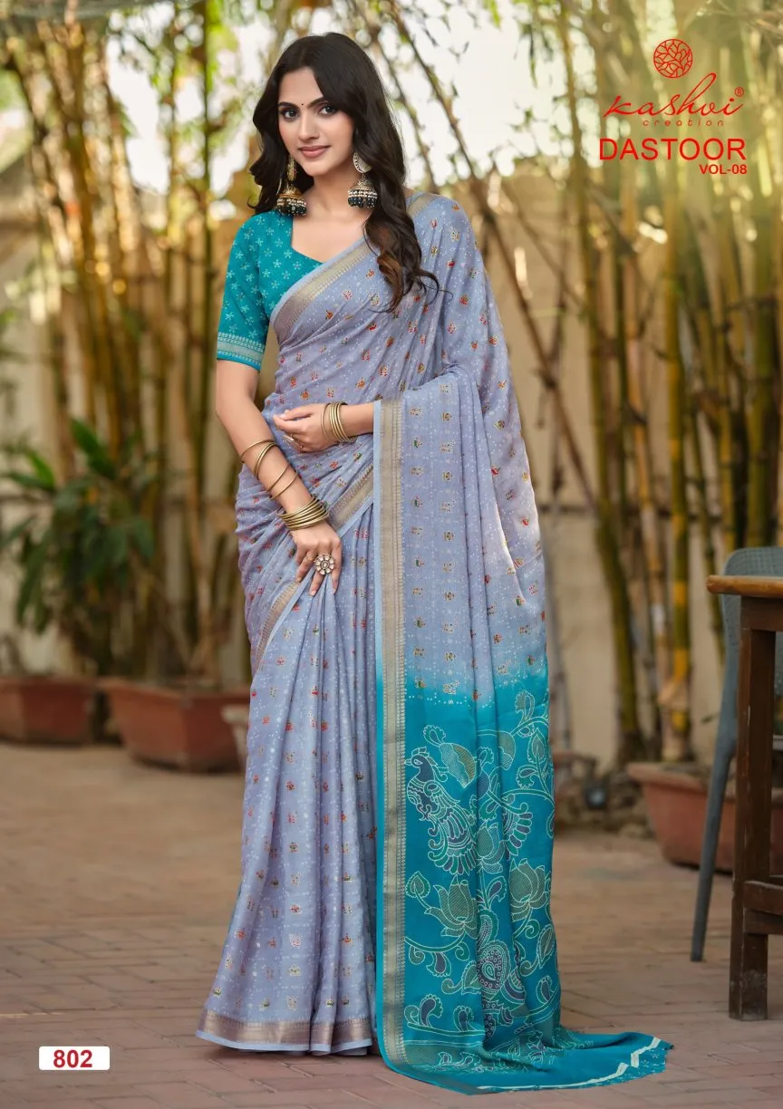 Kashvi Dastoor Vol 8 Viscose Bright Moss Foil Casual Wear Saree Collection