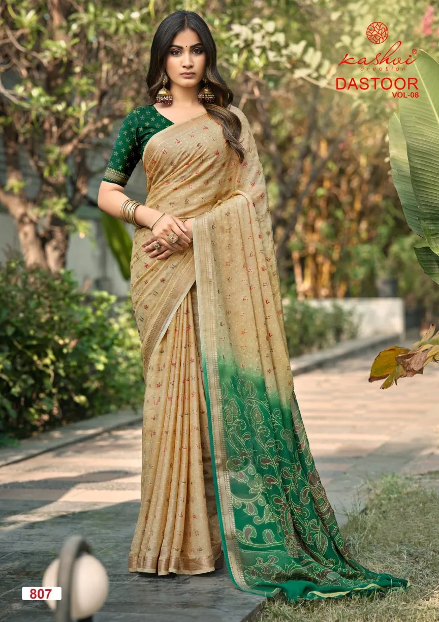 Kashvi Dastoor Vol 8 Viscose Bright Moss Foil Casual Wear Saree Collection