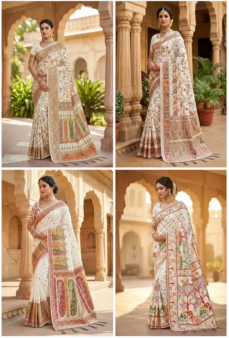 Mb White Pashmina Vol 1 Soft Rajwadi Silk Weaving Saree Collection