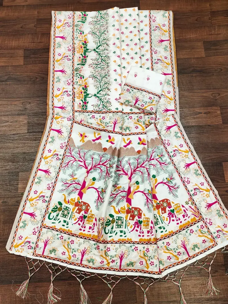 Mb White Pashmina Vol 1 Soft Rajwadi Silk Weaving Saree Collection