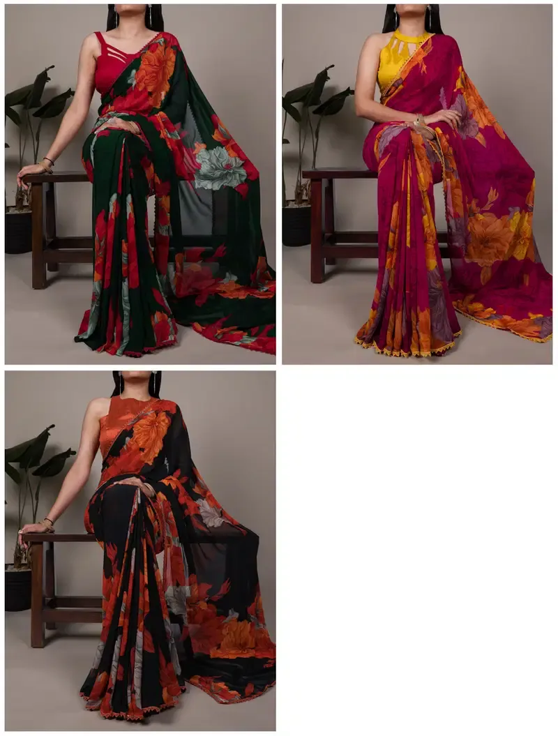 Taraa L 7032 Weightless Marbal Floral Printed Saree Collection