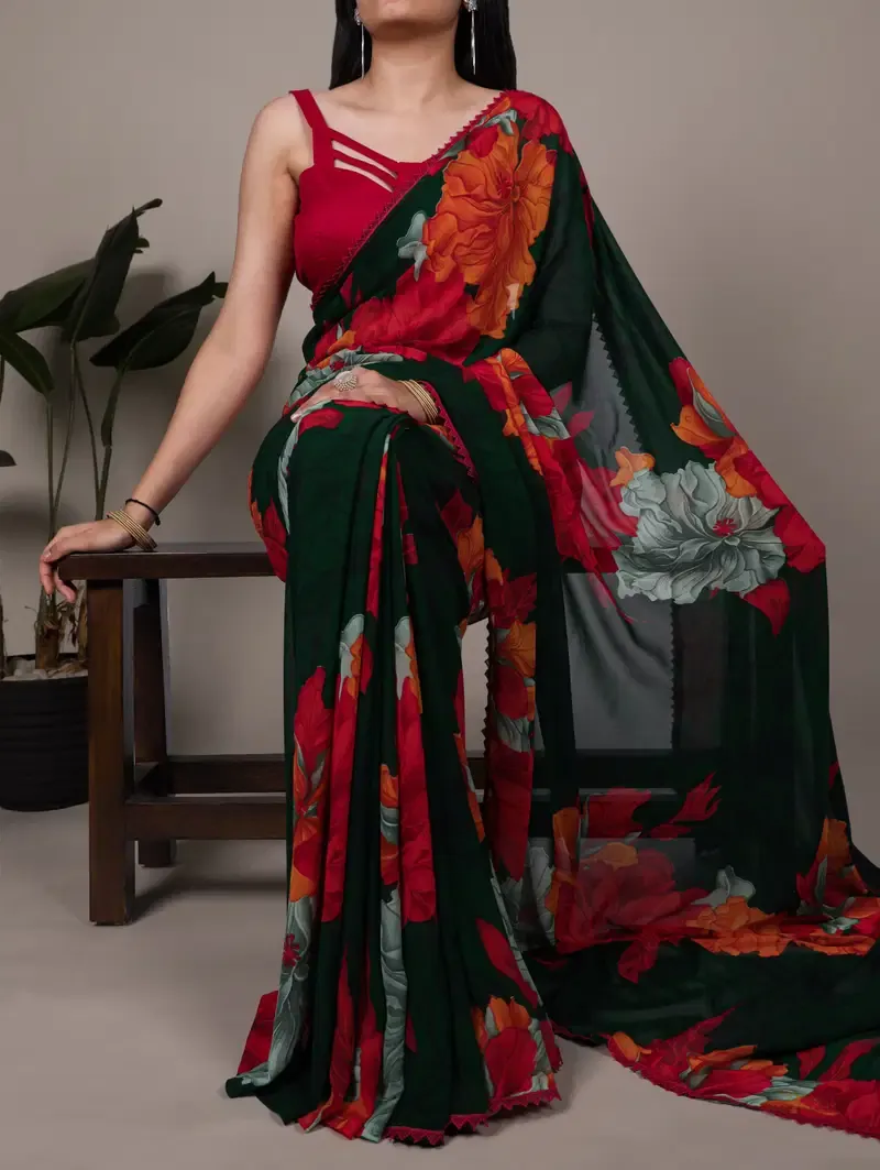 Taraa L 7032 Weightless Marbal Floral Printed Saree Collection