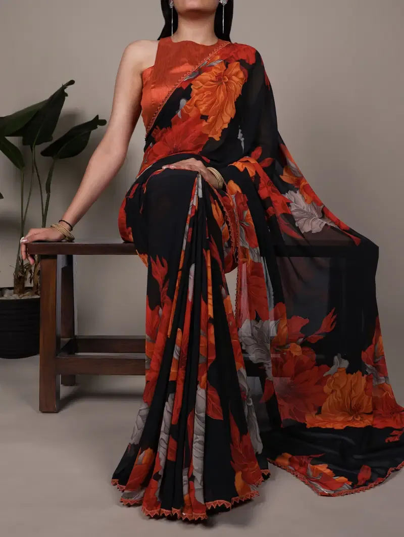 Taraa L 7032 Weightless Marbal Floral Printed Saree Collection