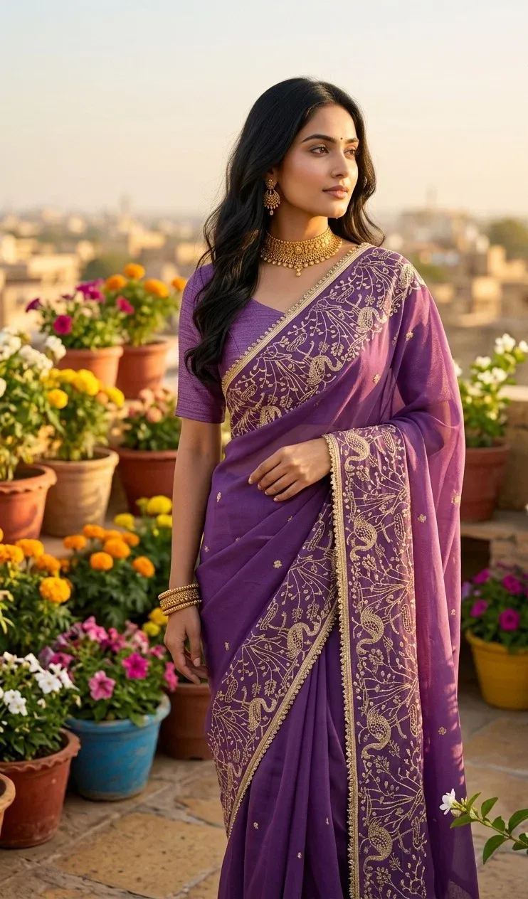 Bt 446 Star Georgette Thread Embroidery Worked Saree Collection