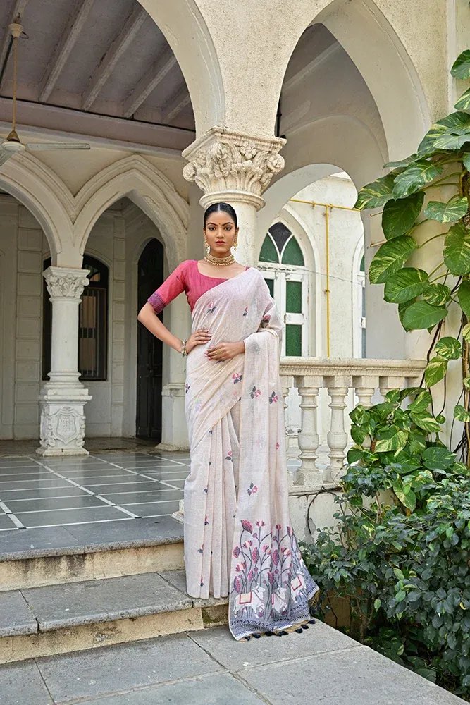 Jf 2195 Soft Muga Cotton Floral Weaving Saree Collection
