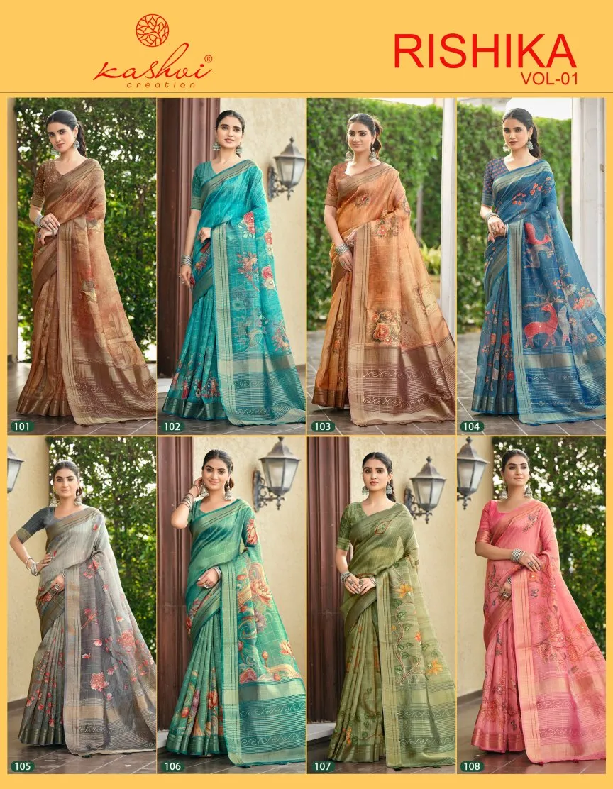 Kashvi Rishika Vol 1 Khadi Checks Digital Printed Saree