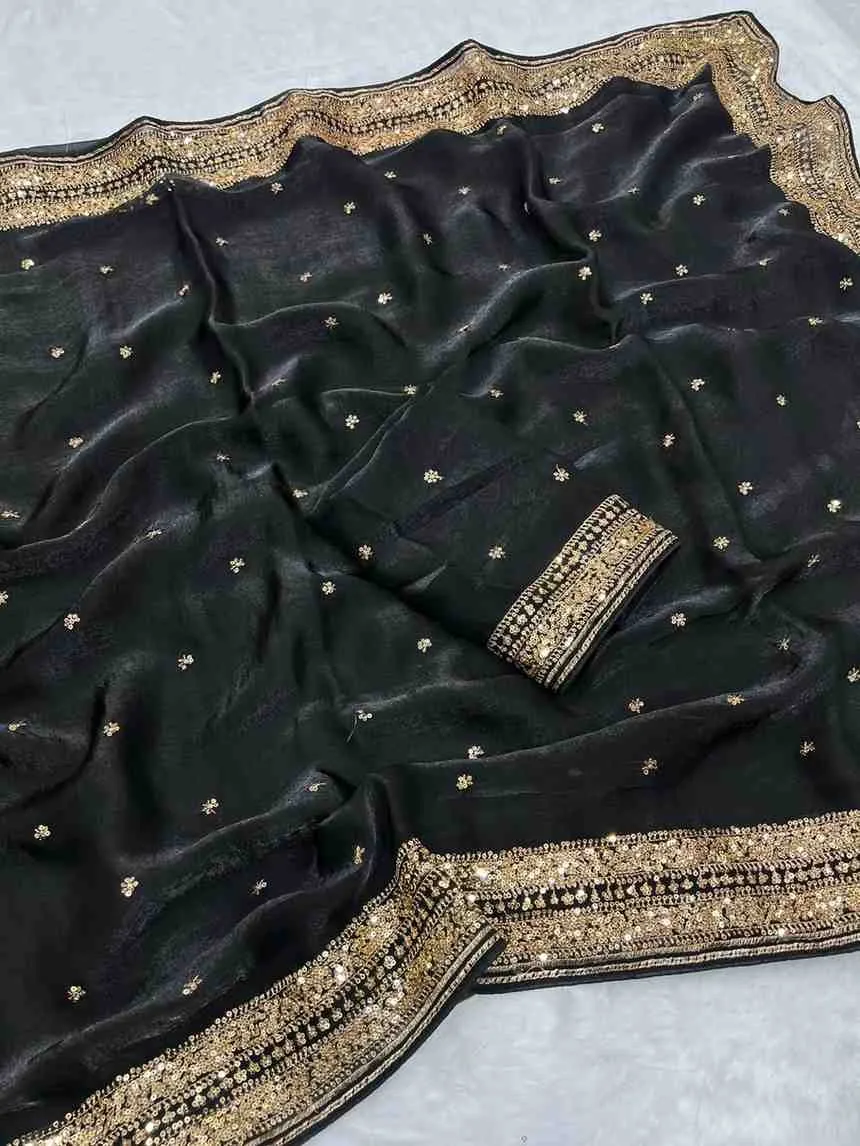 Kc 212 Space Silk Embroidery Sequence Worked Saree Collection