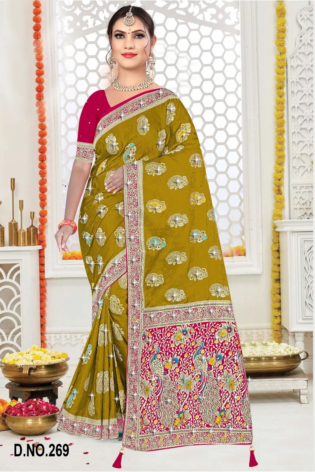 Reva Kasturi Nylone Sattin Swaroski Vol 2 Satin Contrast Pallu Saree Collection