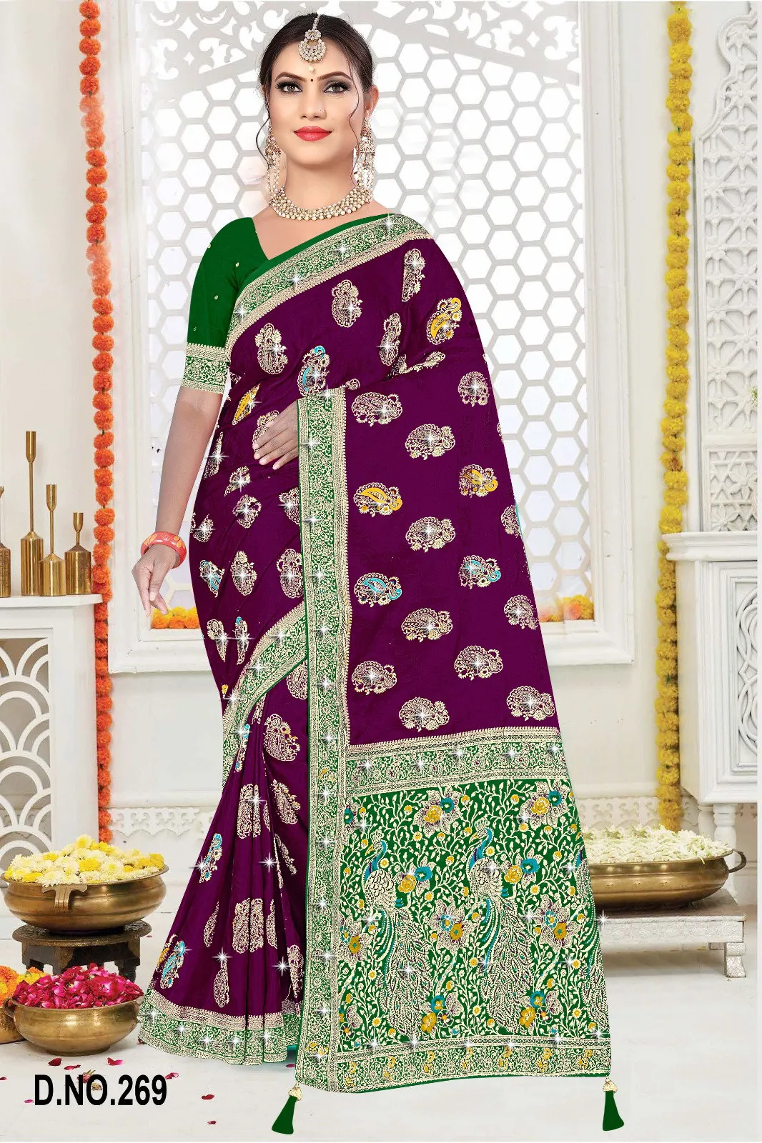 Reva Kasturi Nylone Sattin Swaroski Vol 2 Satin Contrast Pallu Saree Collection