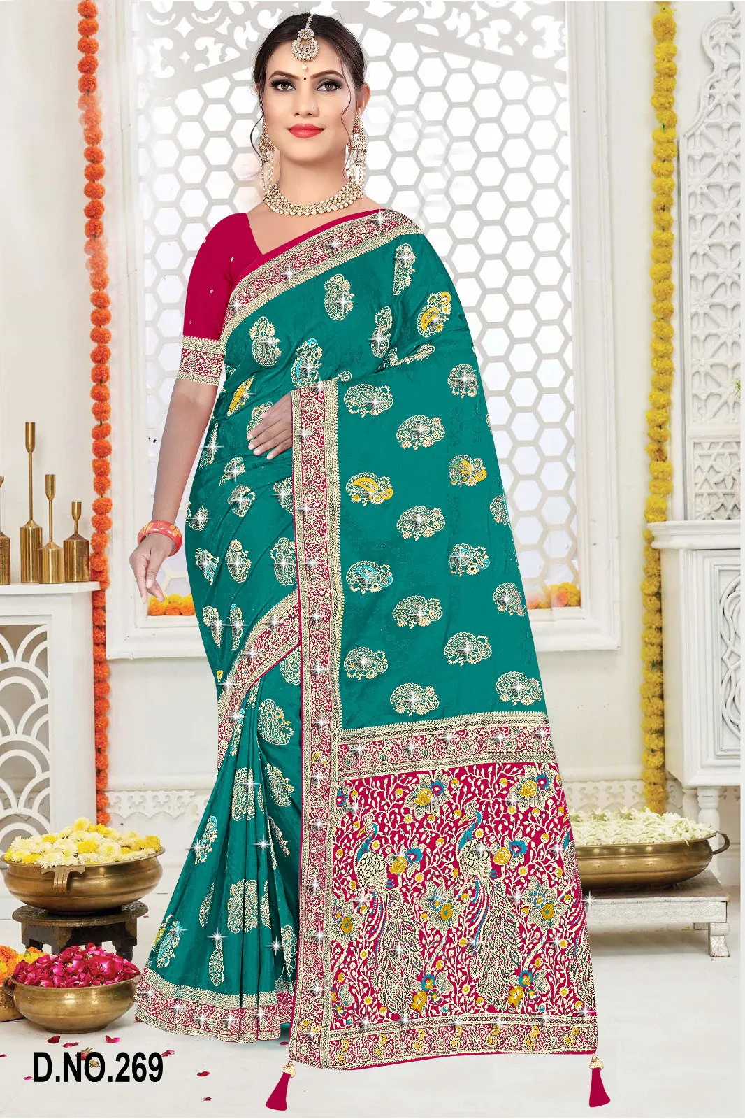 Reva Kasturi Nylone Sattin Swaroski Vol 2 Satin Contrast Pallu Saree Collection