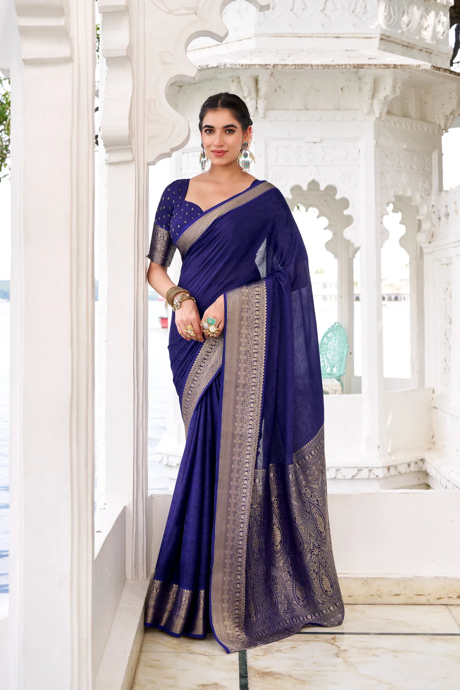 Taraa L 7902 Chinon Zari Weaving Traditional Wear Saree Collection
