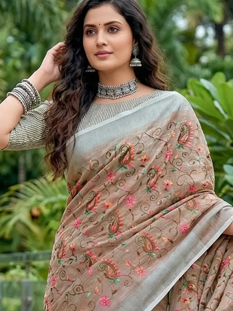 Ast Karishma Linen Embroidered Saree Collection