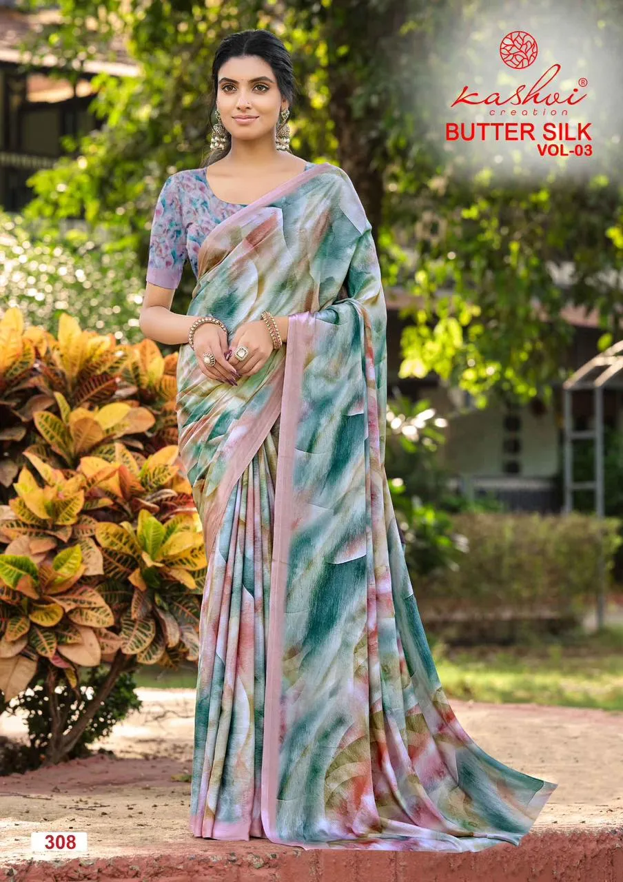 Kashvi Butter Silk Vol 3 Silk Crape Digital Printed Saree Collection