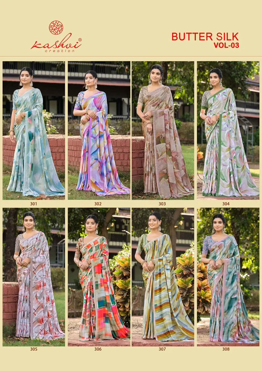 Kashvi Butter Silk Vol 3 Silk Crape Digital Printed Saree Collection