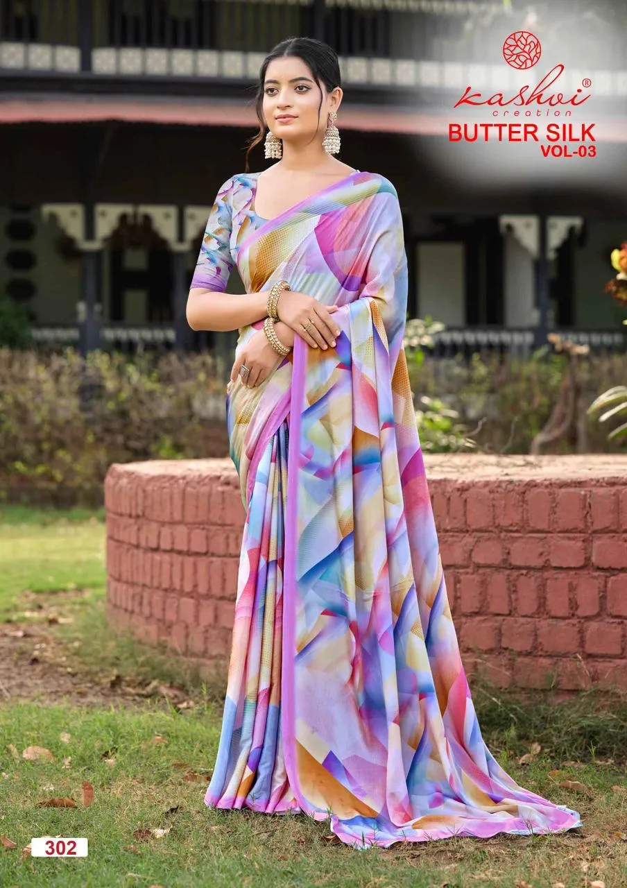 Kashvi Butter Silk Vol 3 Silk Crape Digital Printed Saree Collection