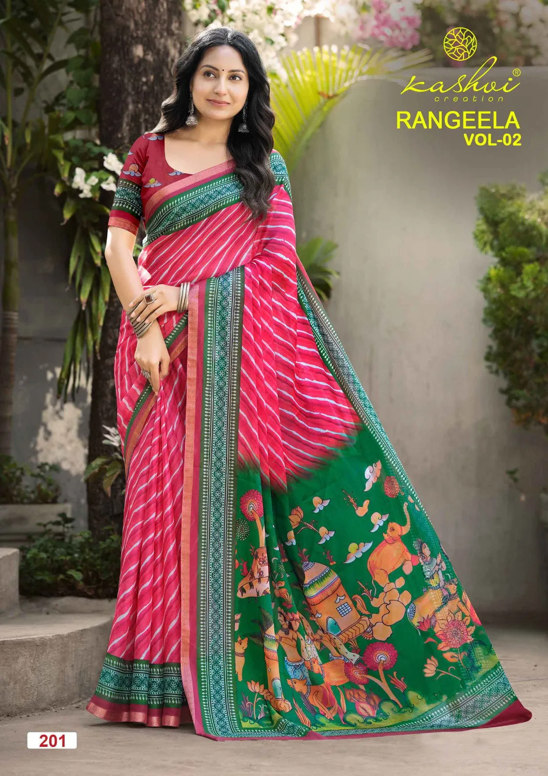Kashvi Rangeela Vol 2 Dull Moss Printed Saree