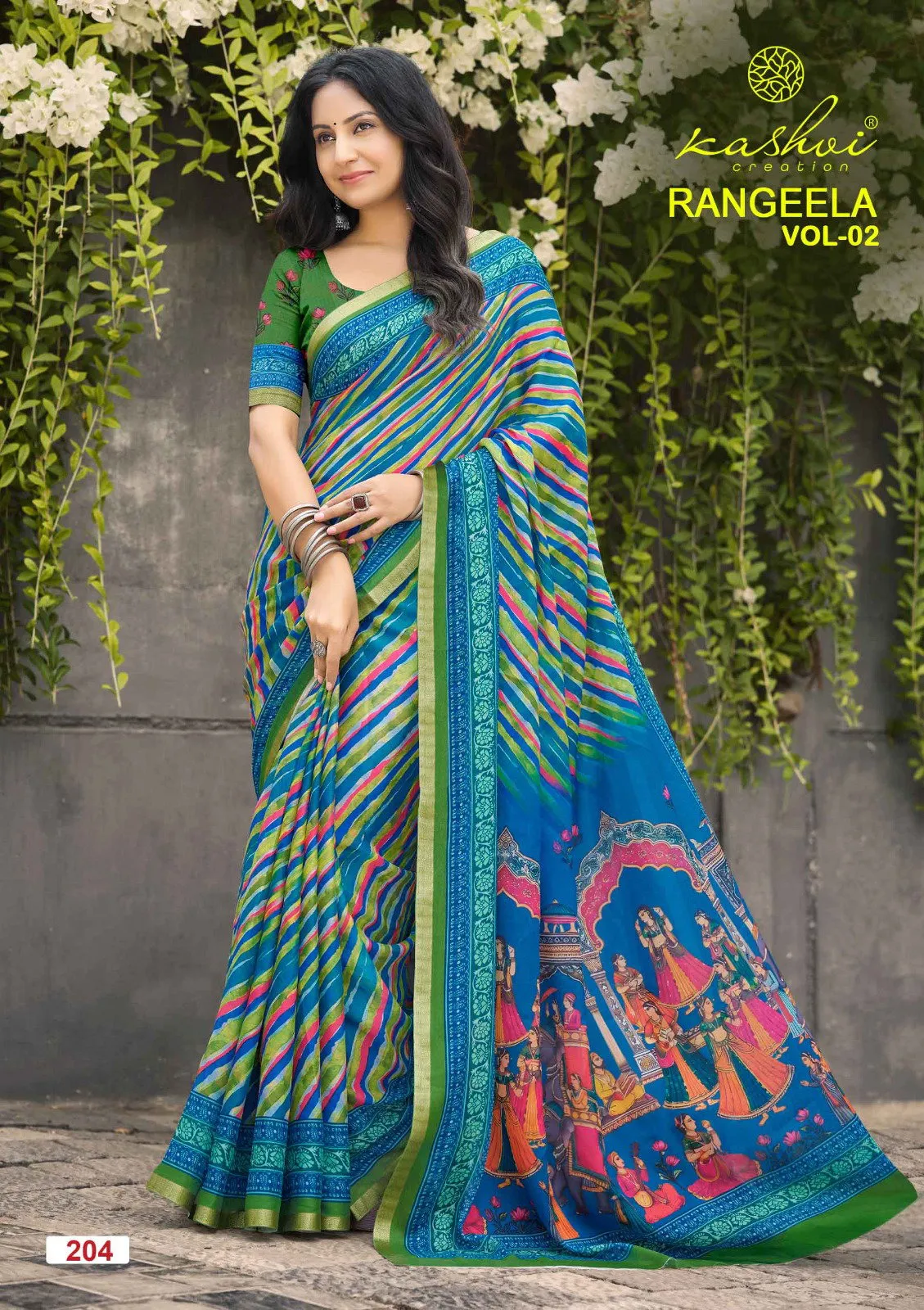 Kashvi Rangeela Vol 2 Dull Moss Printed Saree
