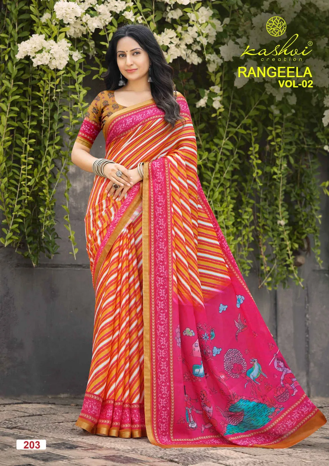 Kashvi Rangeela Vol 2 Dull Moss Printed Saree