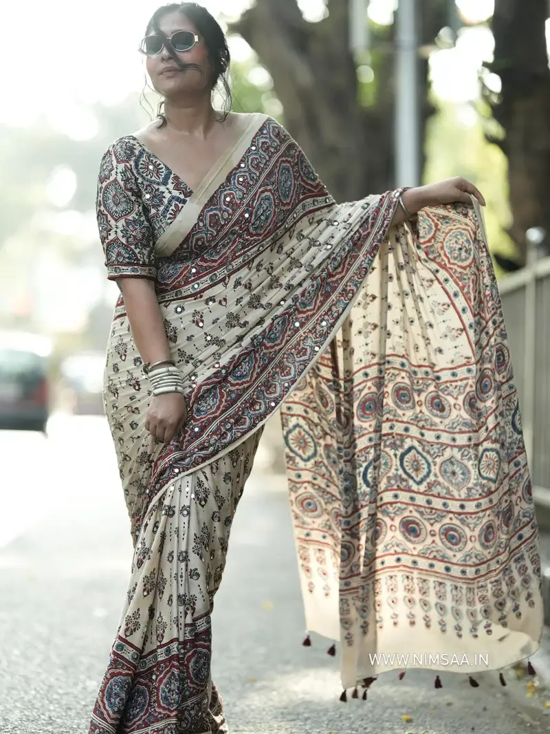Kc 2134 Japan Satin Ajrakh Printed Saree