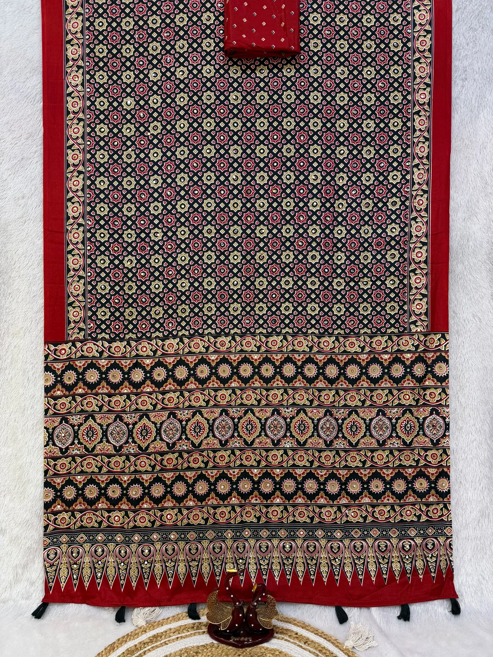 Kc 2140 Soft Satin Crepe Ajrakh Printed Saree Collection