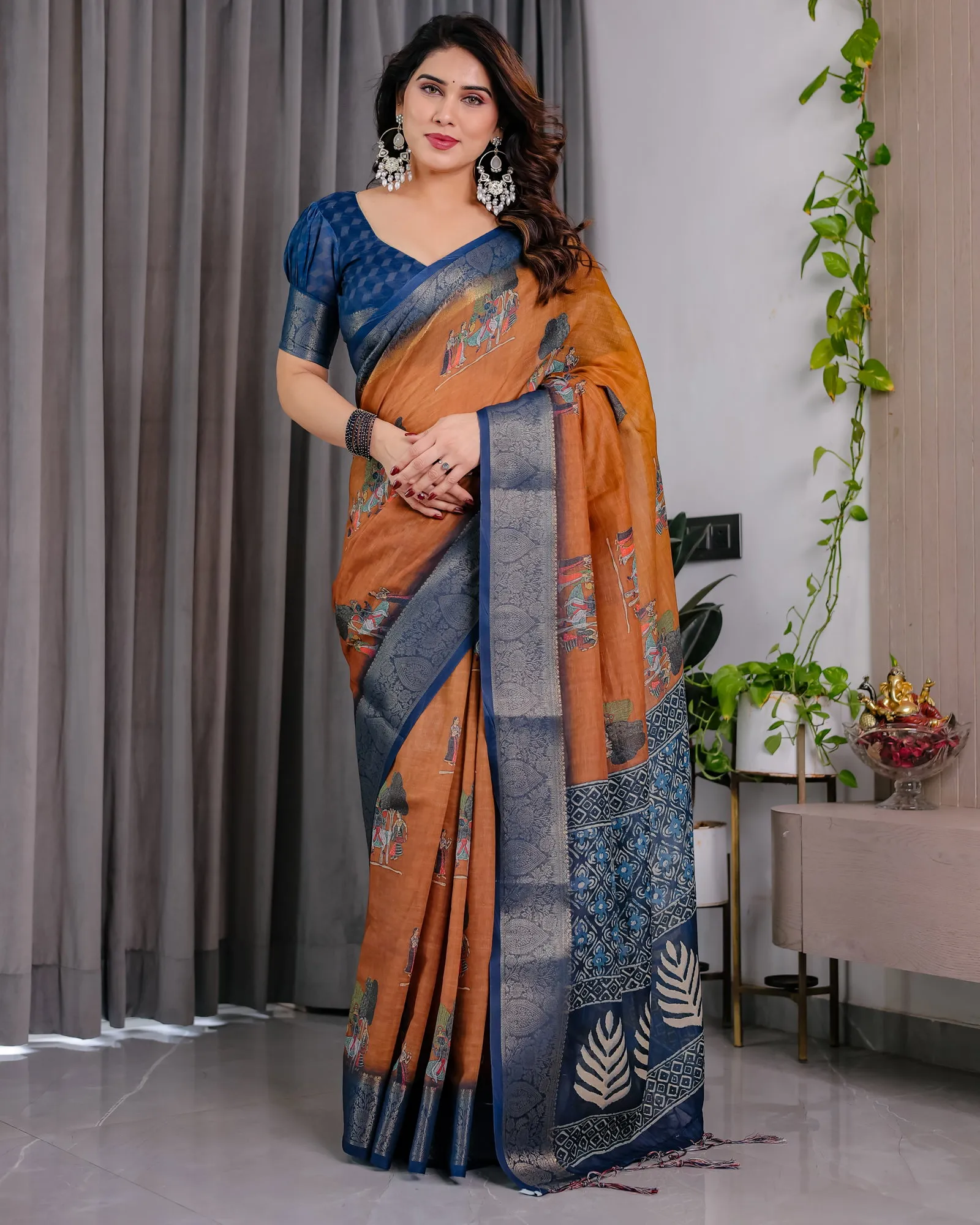 Sh Lj 15 to 21 Handloom Linen Floral Printed Saree Collection