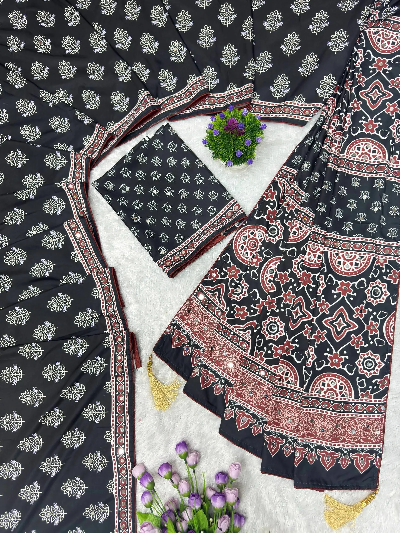 St D No 134 Heavy Crepe Silk Ajrakh Printed Saree Collection