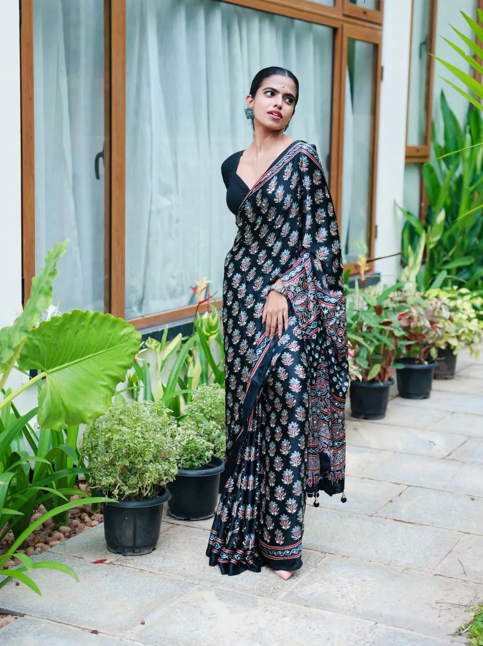 St D No 134 Heavy Crepe Silk Ajrakh Printed Saree Collection