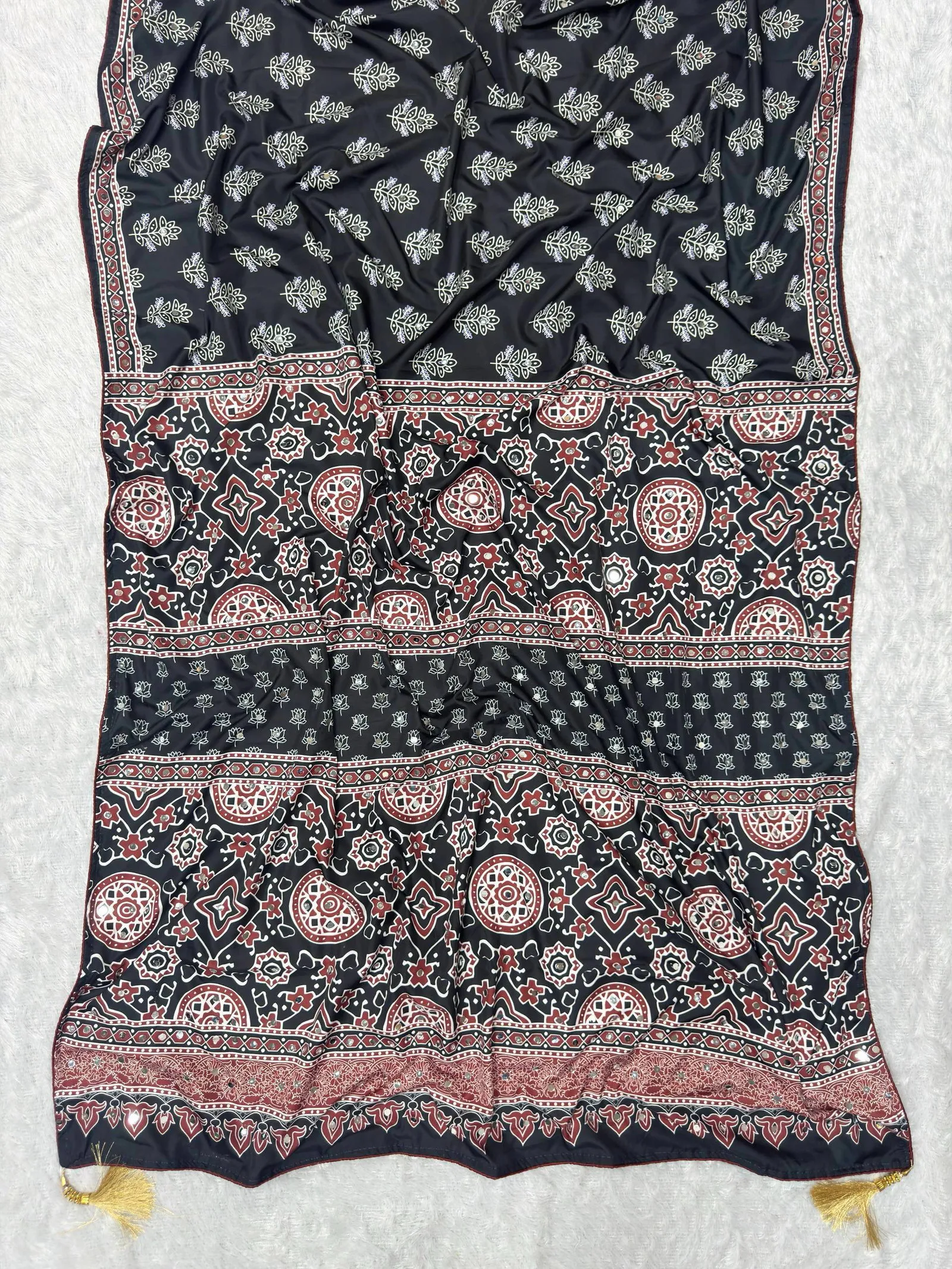 St D No 134 Heavy Crepe Silk Ajrakh Printed Saree Collection
