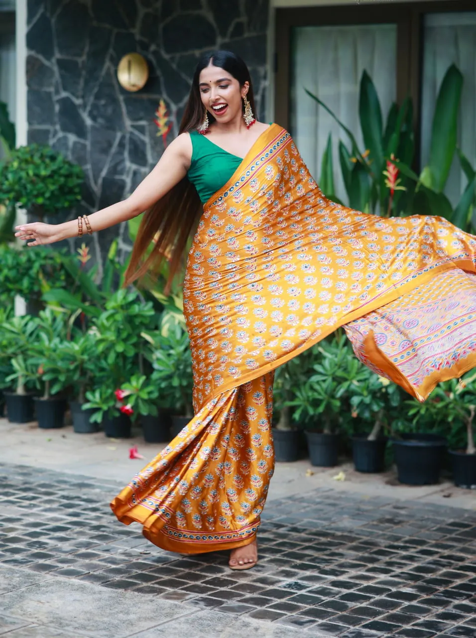 St D No 134 Heavy Crepe Silk Ajrakh Printed Saree Collection